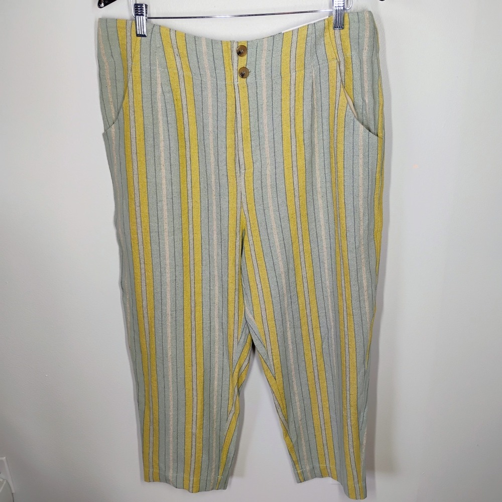NWT Soft Surroundings Caldera Stripe Pants Womens 16 Straightโ Leg Crop Linen